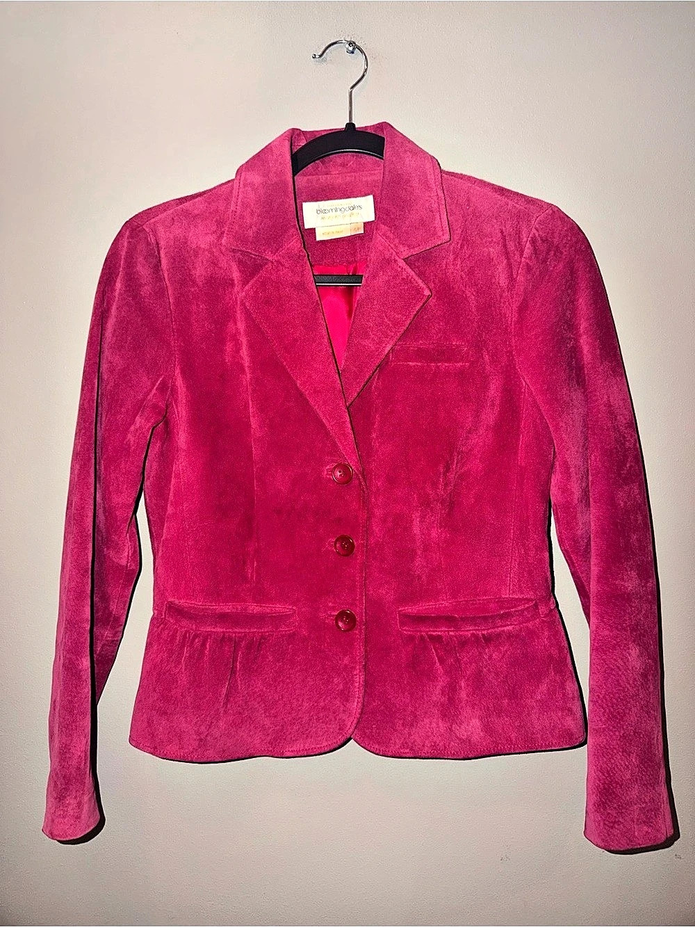 VTG Bloomingdale's Margaret Godfrey Magenta Pink Suede Leather Blazer Jacket 4P